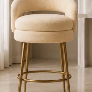 Luxury Curved Makeup Stool | Creamy Beige | Velvet Upholstery