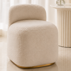 Creamy Cloud Rounded Corner Makeup Stool | Oatmeal White | Soft Velvet Surface
