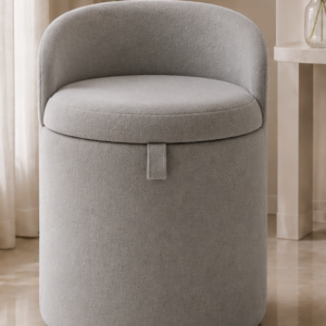 Minimalist Curved Storage Makeup Stool | Light Gray | Multifunctional Home Use